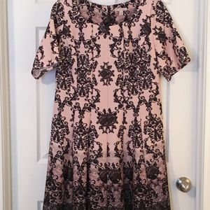Pink with black lace print dress.